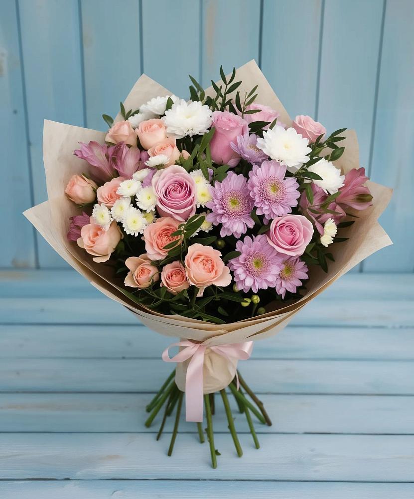 Букет цветов из: Хризантемы, Розы и Альстромерии в Михайловске Свердловской области