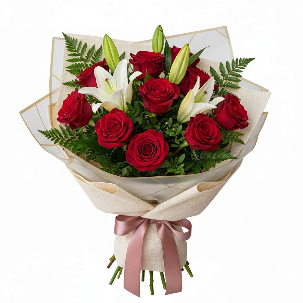 Букет цветов из: Лилии и Розы в Михайловске Свердловской области