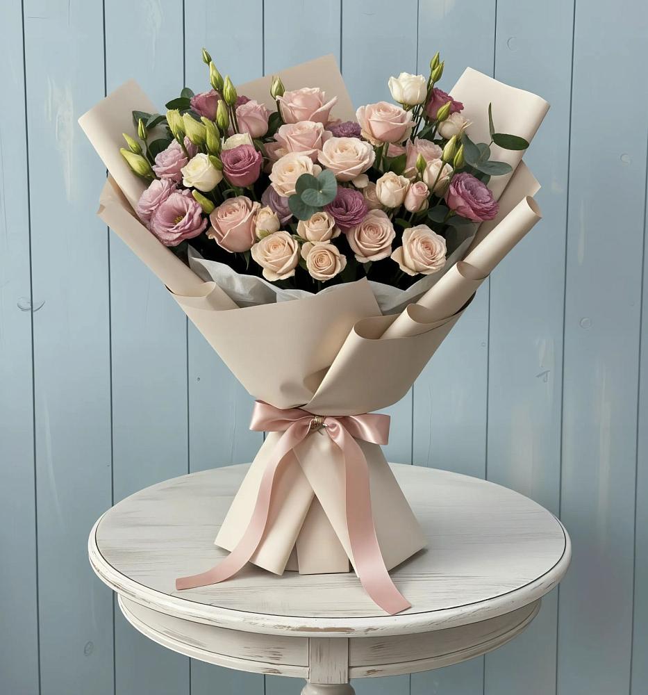 Букет цветов из: Розы и Лизиантусы в Михайловске Свердловской области