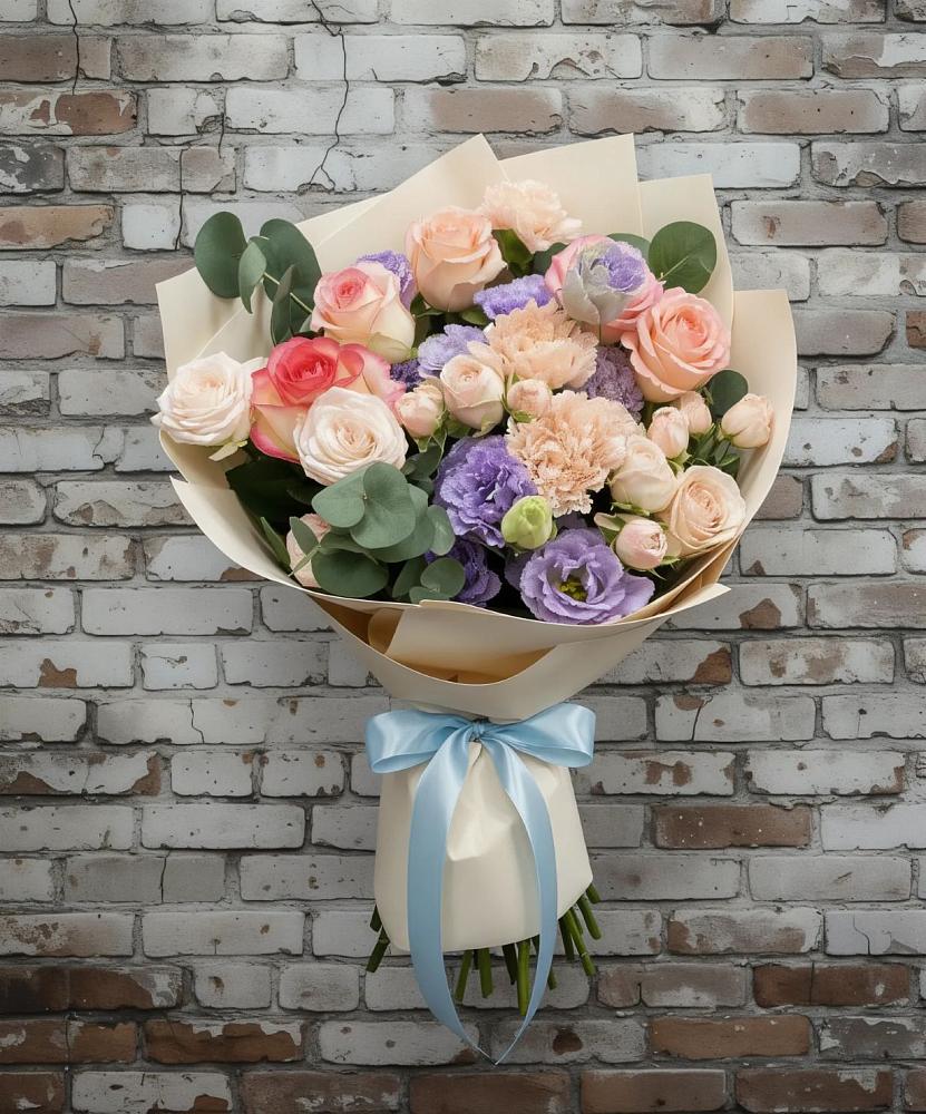 Букет цветов из: Розы, Лизиантусы и Гвоздики в Михайловске Свердловской области