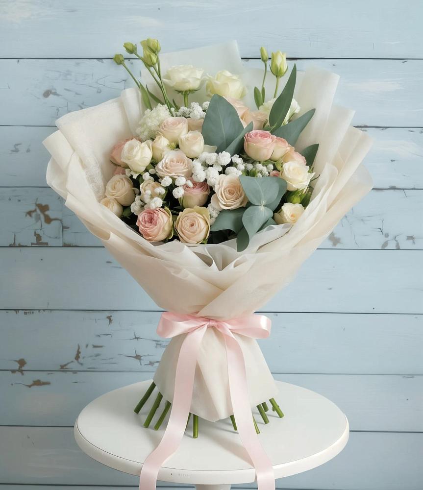 Букет цветов из: Розы и Лизиантусы в Михайловске Свердловской области