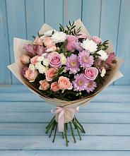 Букет цветов из:  Хризантемы, Розы и Альстромерии в Михайловске Свердловской области