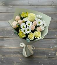 Букет цветов из:  Альстромерии, Розы и Хризантемы в Михайловске Свердловской области