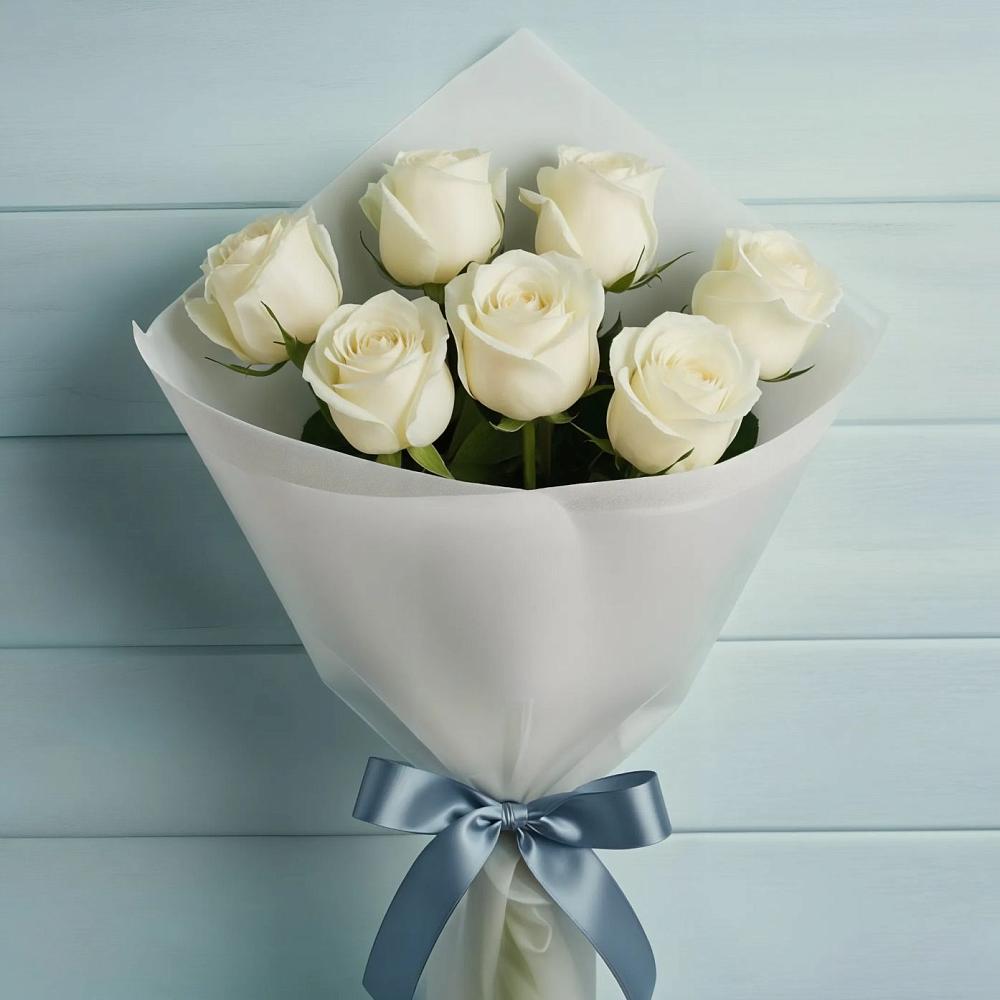 Букет 7 Белых роз Эдлесс Лав в Михайловске Свердловской области
