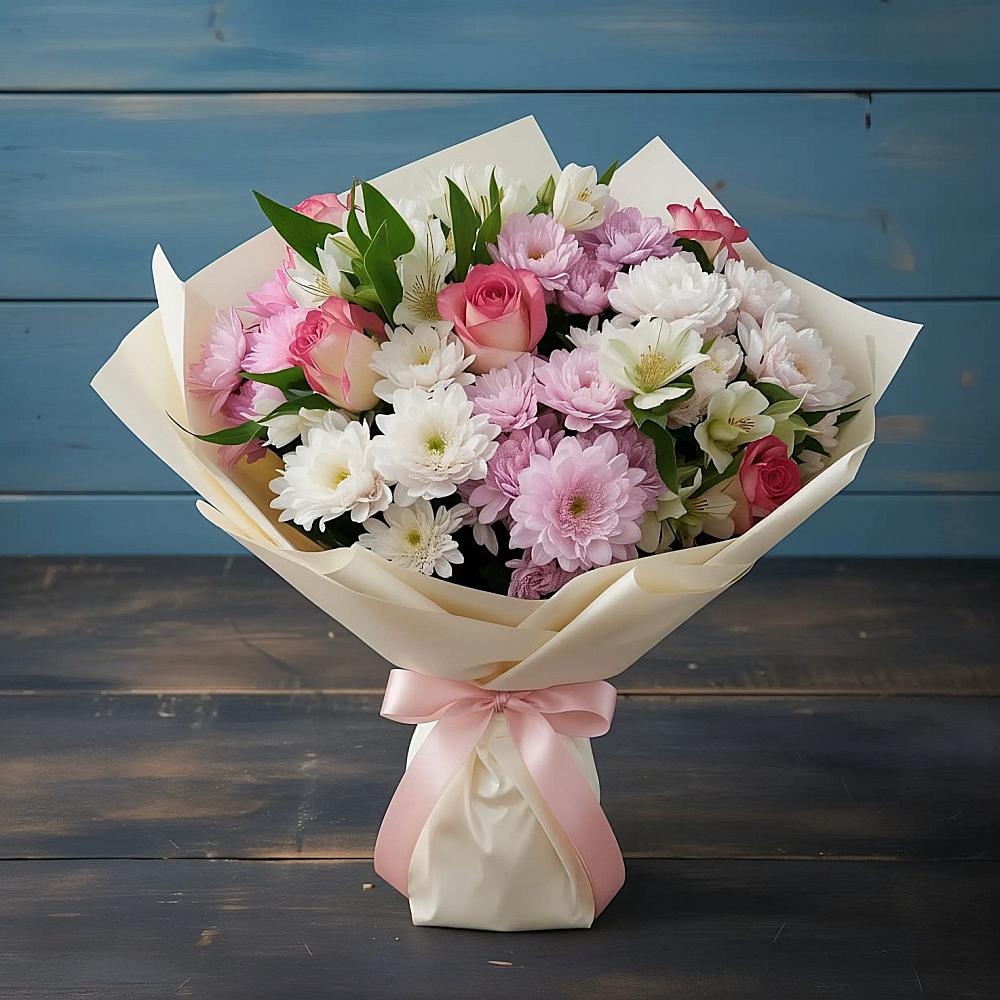 Букет цветов из: Хризантемы, Альстромерии и Розы в Михайловске Свердловской области